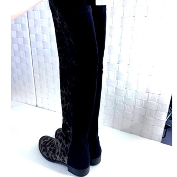 RARE!!"STUART WEITZMAN" Knee High, Leopard Print/Black Boots,Size 9.5, Slip On‎ - Picture 11 of 12